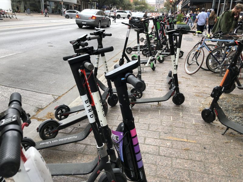 E-Scooters blocking the sidewalk.