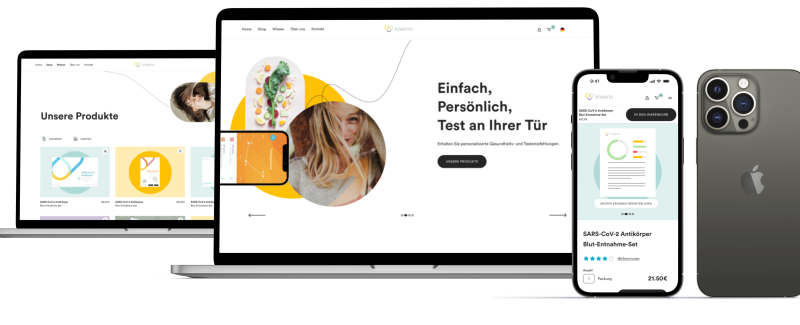 Produktdesign einer Webseite auf PC und Smartphone